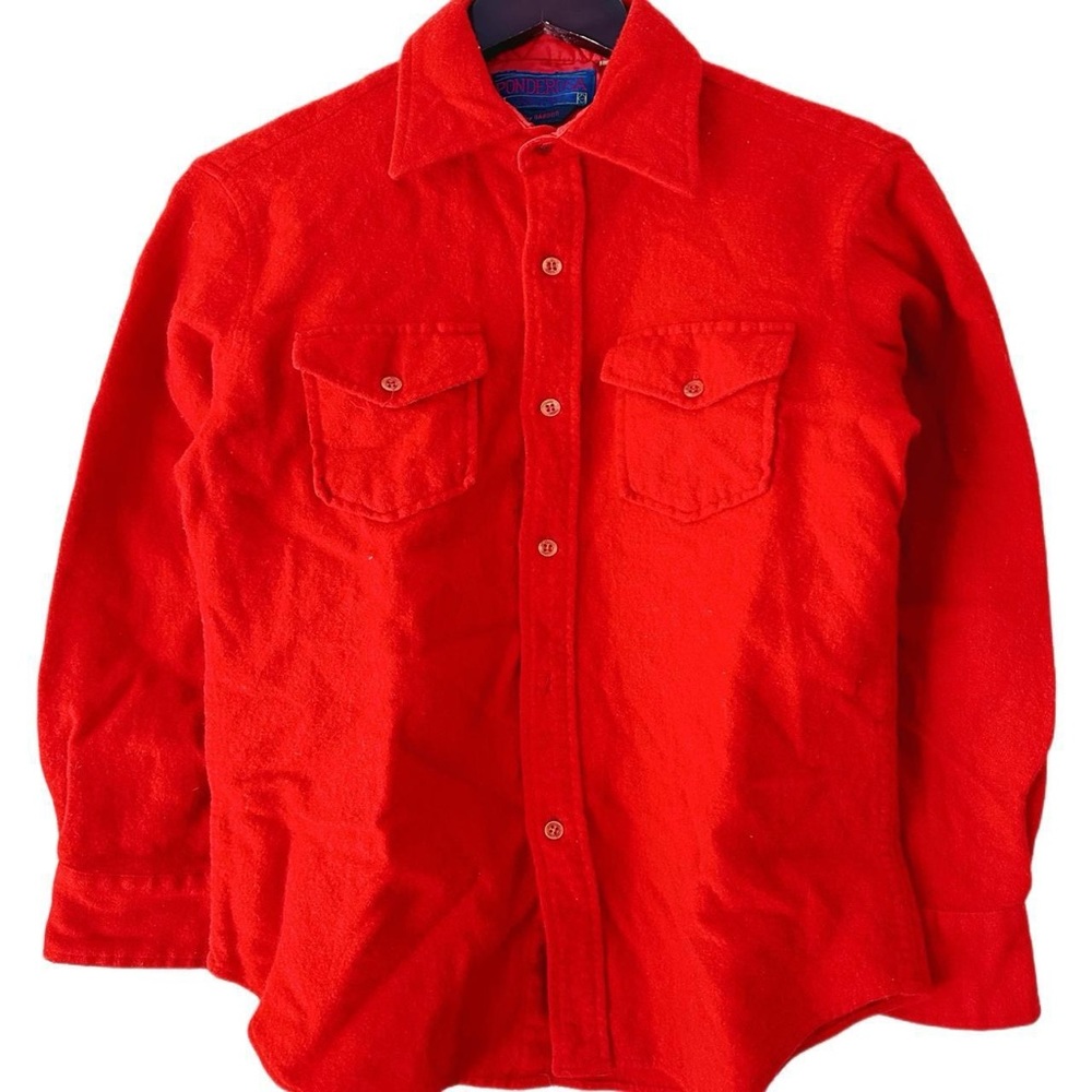 70s Vintage Ponderosa Red Wool Southwestern Shirt L Chimayo Pendleton Rockabilly